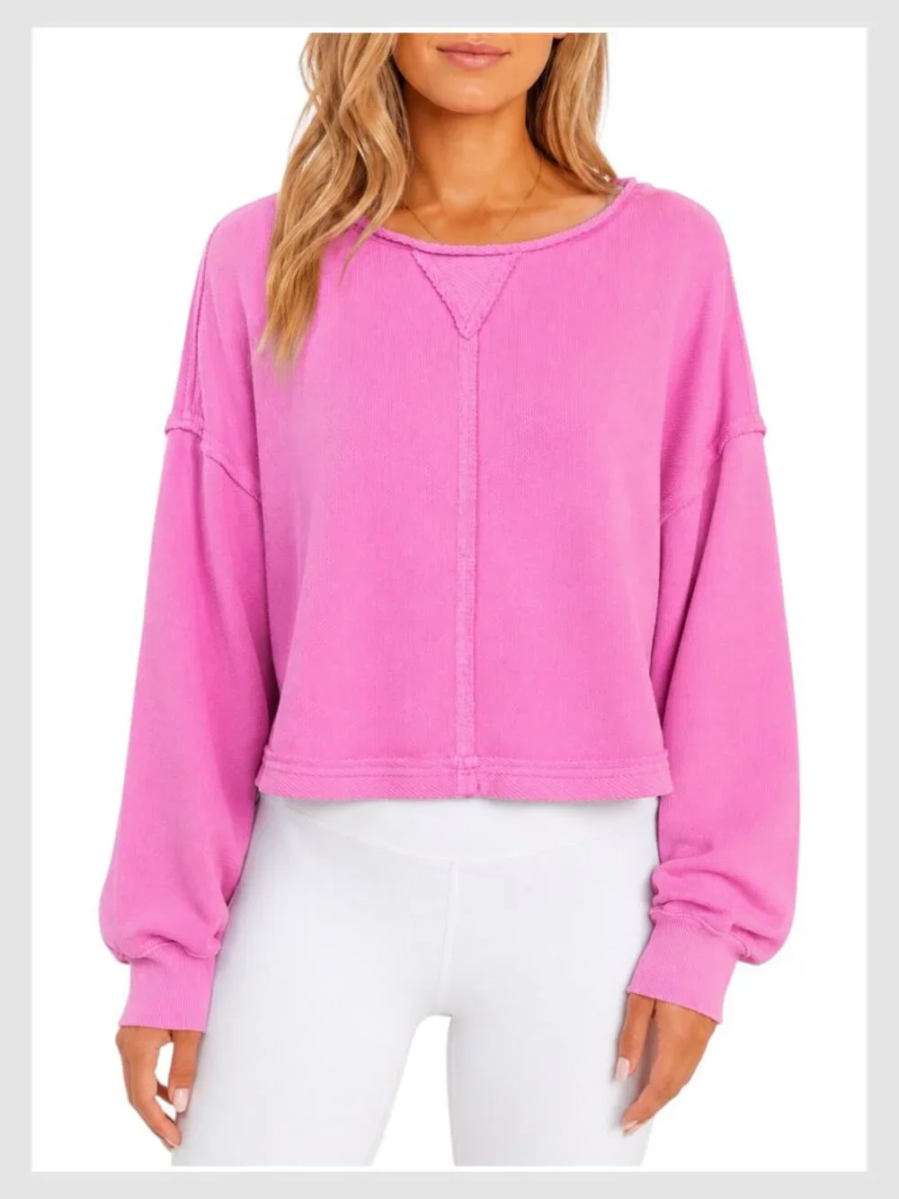 Aerie Beach Party Cropped Sweatshirt Pink Oversized Waffle Knit M
